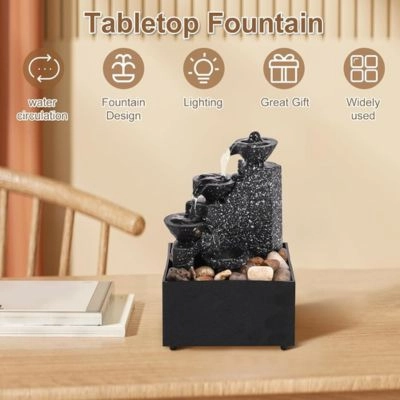 Tabletop Waterfall Decoration Relaxation Meditation Desktop Fountain with Soft Light