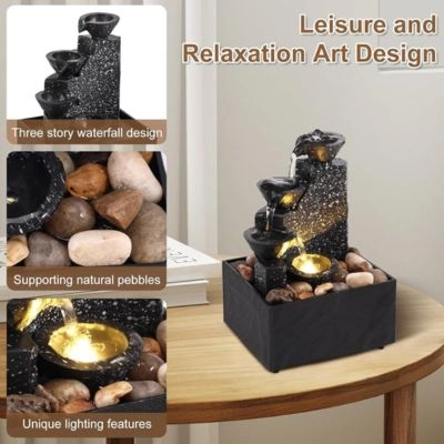Tabletop Waterfall Decoration Relaxation Meditation Desktop Fountain with Soft Light