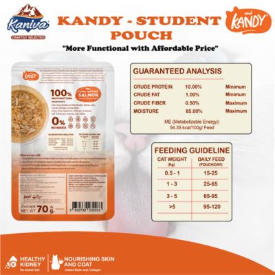 Kandy Cat Pouch Skin & Coat With Tuna Topping Salmon in Jelly for All Ages 70g