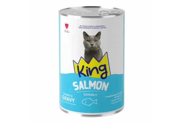 King Premium Adult Canned Cat Wet Food – Salmon Chunks in Gravy (400gm)